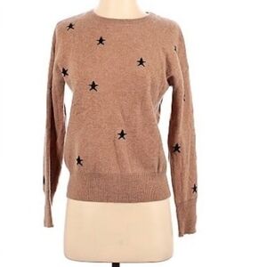 Philosophy Cashmere Star Sweater Womens Large Tan Black Crew Neck Pullover Knit